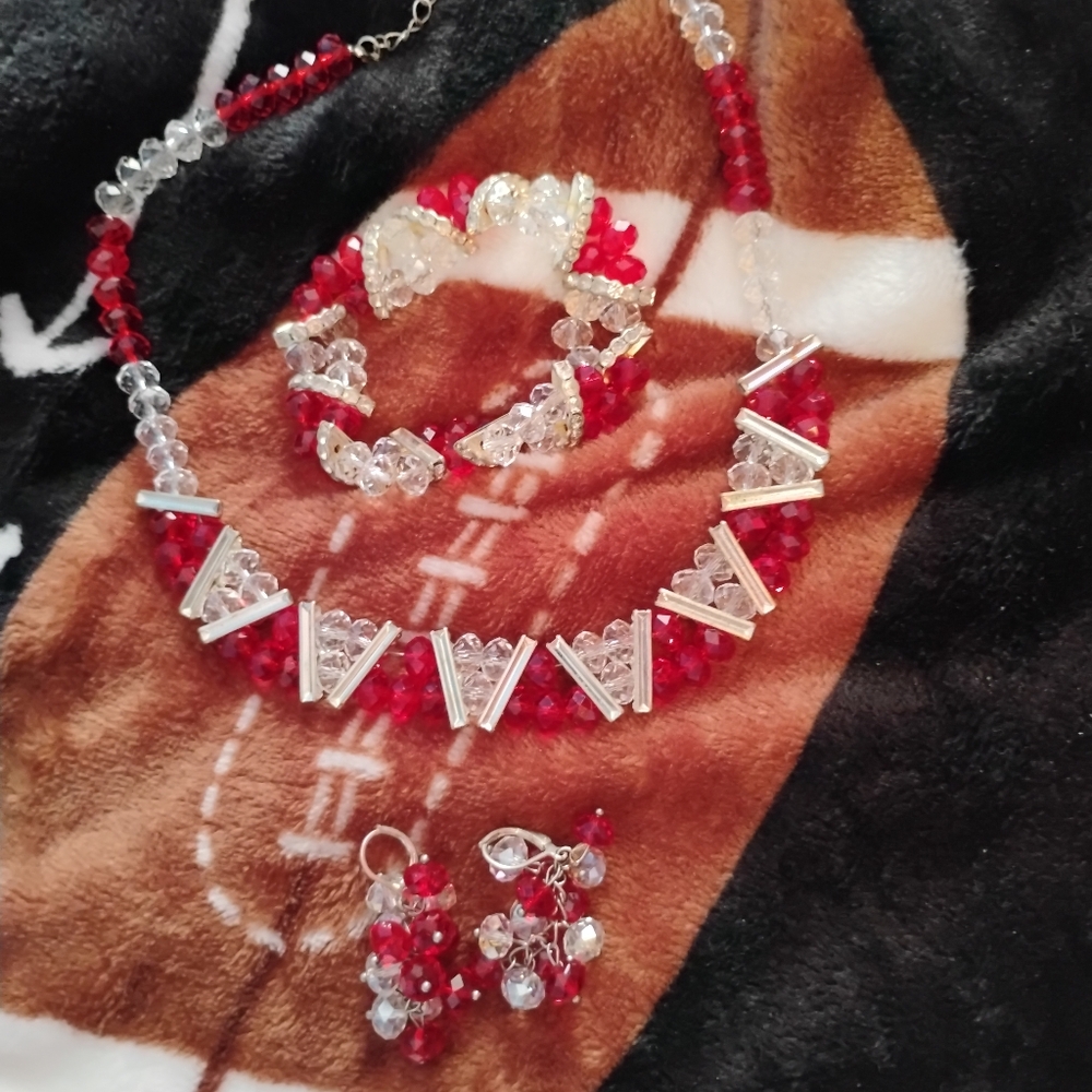Elegant Red and Silver Jewelry Set